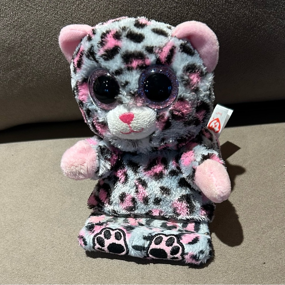 Adorable Plush TY Beanie Trixi Leopard Boo with Pink and Black Spots